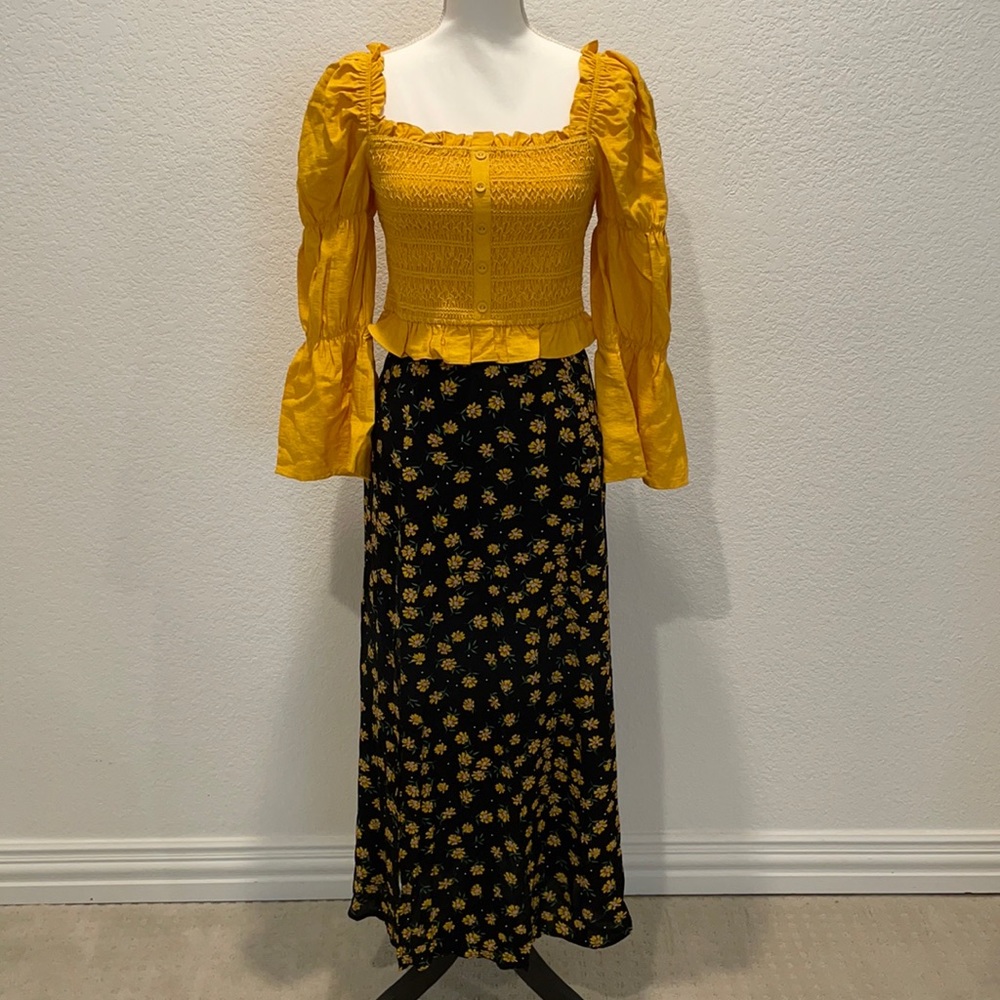2pc Set Lost + Wander Smocked Blouse & Skirt SZ. S